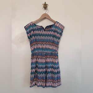 BeBop Teal, Blue & Pink Zigzag Top or Mini Dress size M